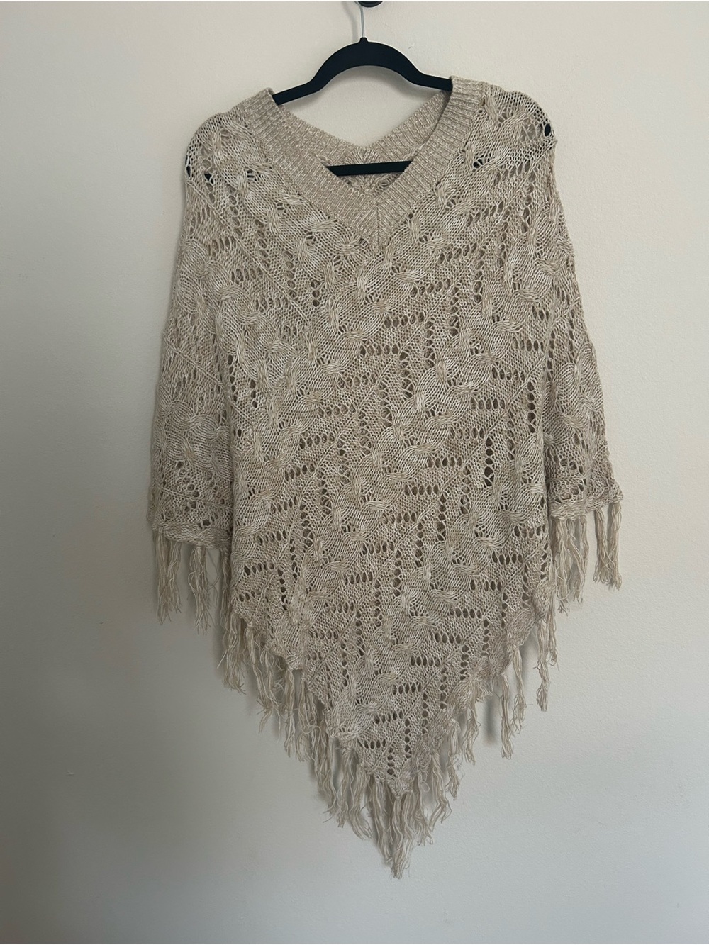 Caren Sport Cream Crochet Fringe Poncho
